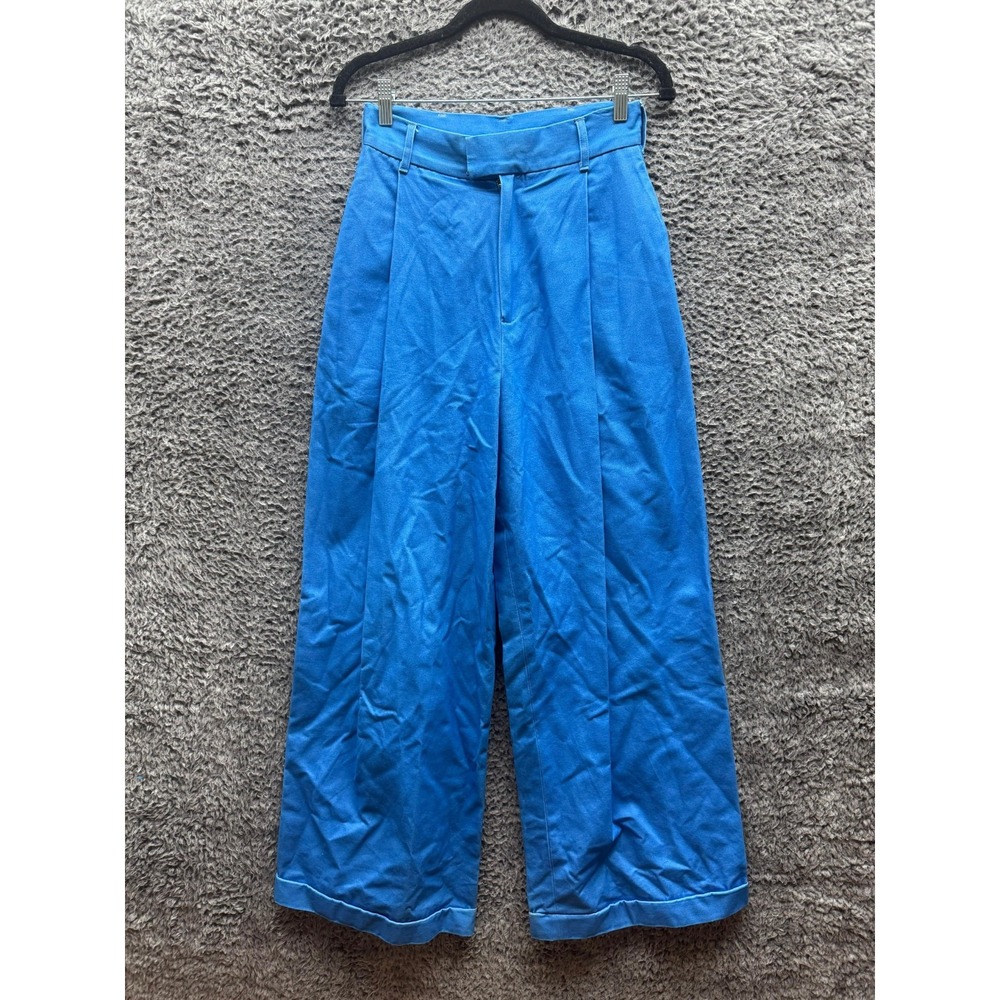The Kit Cotton-Blend Pleated High Rise Wide-Leg Pants Blue‎ Womens Size 2